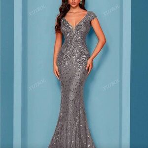 Vero Moda Gray Sequin Prom Dress